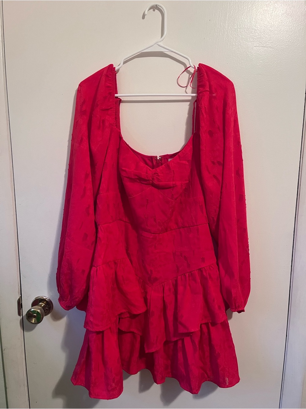 Francesca's NWT Women’s XL Pink/ Red Tiered Mini Dress with Puff Sleeves
